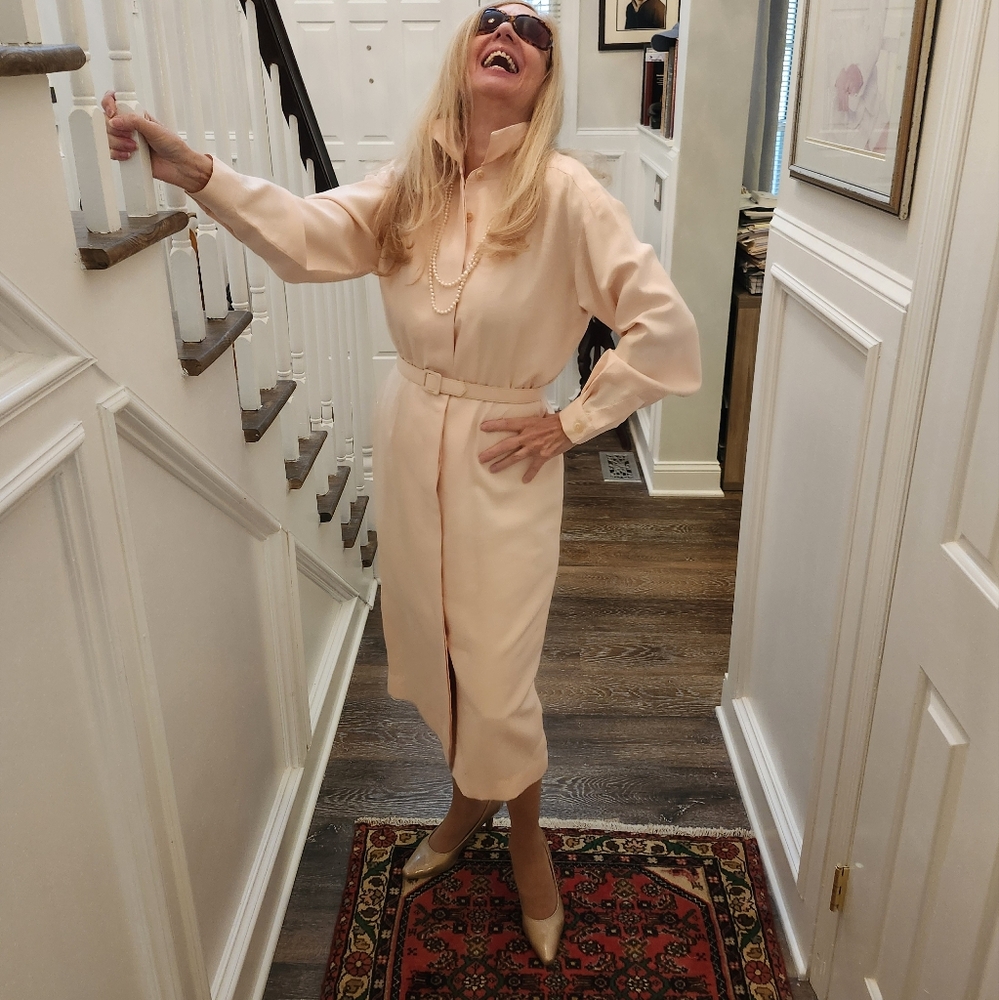 Barry Bricken Vintage Pro Clean Ex Cond Silk Maxi Shirt Dress, Size 6-8, $68 - Picture 7 of 14